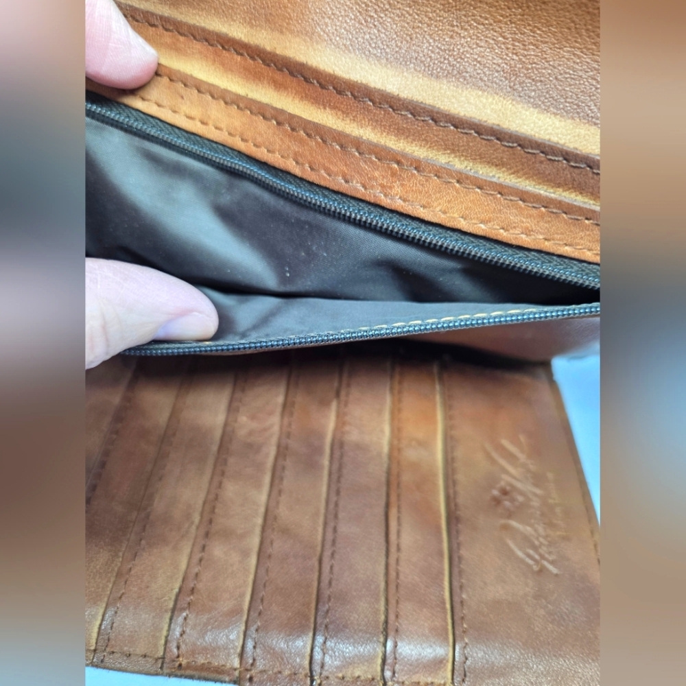 Patricia Nash Brown 100% Leather Antique Gold Studded Leather Trifold Wallet - Picture 13 of 15